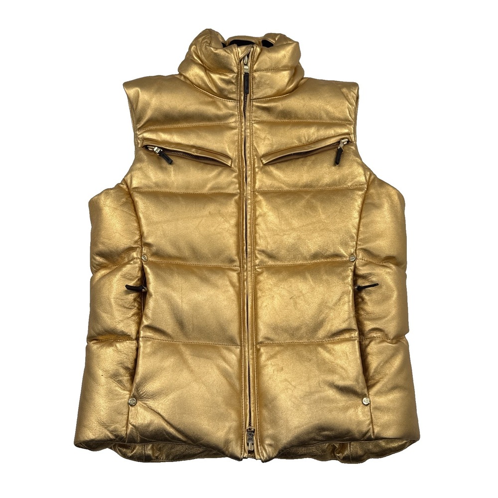 Ralph Lauren RLX Leather Down Puffer‎ Vest Womens Small Gold